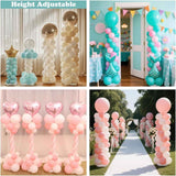 2Pcs Adjustable Metal Balloon Column Stand Kit with Water Base for Birthday Wedding Party Decoration, Reusable Telescopic Pole Set for DIY Balloon Garland Arch (Silver)