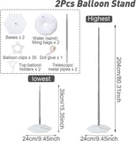 2Pcs Adjustable Metal Balloon Column Stand Kit with Water Base for Birthday Wedding Party Decoration, Reusable Telescopic Pole Set for DIY Balloon Garland Arch (Silver)
