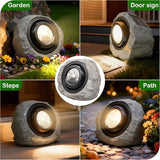 4Pack Solar Rock Lights Outdoor – Ash Gray Garden Stone Spotlights with IP65 Waterproof LED, Switchable Warm & Cool White, Auto On/Off for Pathway, Walkway, Yard & Patio(gray)