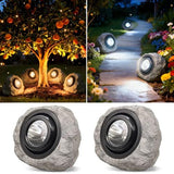 4Pack Solar Rock Lights Outdoor – Ash Gray Garden Stone Spotlights with IP65 Waterproof LED, Switchable Warm & Cool White, Auto On/Off for Pathway, Walkway, Yard & Patio(gray)