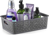 8-Pack Woven Plastic Storage Baskets for Bathroom Vanity, Kitchen Pantry & Office Desk Organization (Grey)