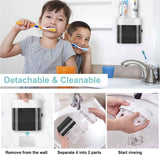 Wall-Mounted Toothbrush Holder & Automatic Toothpaste Dispenser with Magnetic Dust Cover for Family Bathroom (Black)