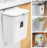 Hanging Kitchen Compost Bin with Lid for Cabinet Door or Wall, No-Drill Adhesive Mount, Odor-Proof & Space-Saving (White)