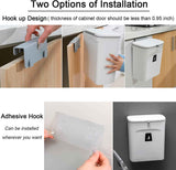 Hanging Kitchen Compost Bin with Lid for Cabinet Door or Wall, No-Drill Adhesive Mount, Odor-Proof & Space-Saving (White)
