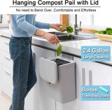 Hanging Kitchen Compost Bin with Lid for Cabinet Door or Wall, No-Drill Adhesive Mount, Odor-Proof & Space-Saving (Grey)