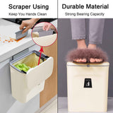 Hanging Kitchen Compost Bin with Lid for Cabinet Door or Wall, No-Drill Adhesive Mount, Odor-Proof & Space-Saving (Beige)
