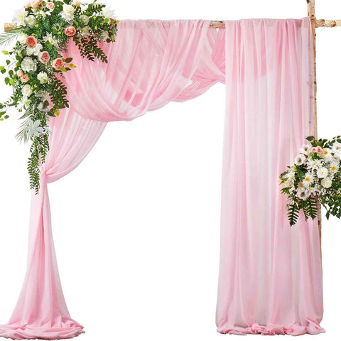 2 Pack Elegant Chiffon Wedding Arch Draping Fabric Panels for Outdoor Ceremony Backdrop and Party Decoration (Pink)