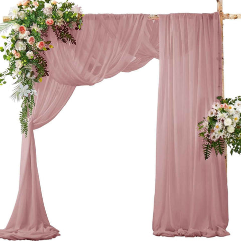 2 Pack Elegant Chiffon Wedding Arch Draping Fabric Panels for Outdoor Ceremony Backdrop and Party Decoration (Dusty Rose)
