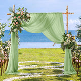 2 Pack Elegant Chiffon Wedding Arch Draping Fabric Panels for Outdoor Ceremony Backdrop and Party Decoration (Green)