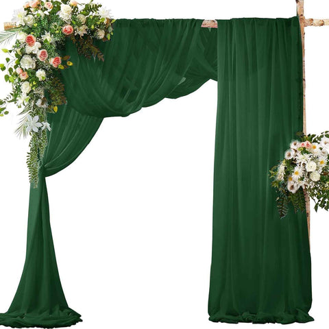 2 Pack Elegant Chiffon Wedding Arch Draping Fabric Panels for Outdoor Ceremony Backdrop and Party Decoration (Emerald green)