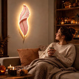 2Pack Modern Feather Wall Sconce – LED Decorative Wall Light with Artistic 3D Feather Design & Soft Ambient Backlight, Elegant Accent Lighting for Bedroom, Living Room & Hallway(Pink) In Australia - Darrahopens