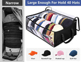 Large Capacity Foldable Hat Organizer Storage Box with Clear See-Through Window for Baseball Caps, Clothes, Toys, and Books, Underbed and Closet Container (Black)