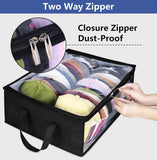 Large Capacity Foldable Hat Organizer Storage Box with Clear See-Through Window for Baseball Caps, Clothes, Toys, and Books, Underbed and Closet Container (Black)
