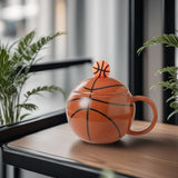 Darrahopens Home & Garden > Kitchenware > Drinkware Basketball-Themed Ceramic Mug with Lid and Spoon – Fun Sports Gift for Fans, Players, Coaches & Kids – 14oz Coffee Tea Cup with Basketball Design (Red)