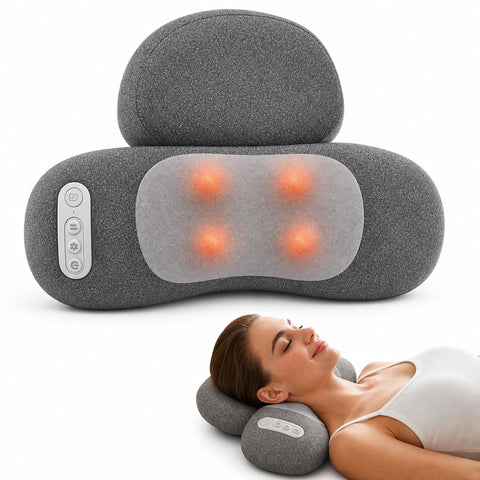 Neck Massager Pillow with Heat, Rechargeable Neck Massage Pillow, 2-Speed Vibration, Ergonomic Cervical Support, Cordless Heated Neck Massager for Home Office Travel(Gray)