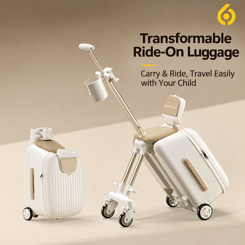 20-Inch Kids Ride-On Luggage, 4-in-1 Portable Travel Suitcase & Stroller for Toddlers 18-60 Months, Carry-On Design(Beige) In Australia - Darrahopens