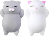 2 PCS Mini Cat Squishy Toy for Office & Classroom – Soft Silicone Stress Reliever to Calm Anxiety (Grey & White)