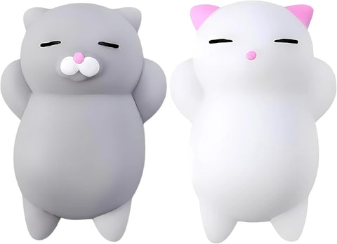 2 PCS Mini Cat Squishy Toy for Office & Classroom – Soft Silicone Stress Reliever to Calm Anxiety (Grey & White)