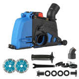 Dust Extraction Cutting Guard, Adjustable Cutting Depth Angle Grinder Dust Shroud, Cutting Dust Shroud Dust Collection Attachment Support Connection to Vacuum Cleaner, With 2 saw blades (Blue)