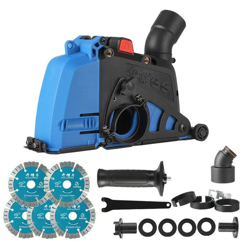 Dust Extraction Cutting Guard, Adjustable Cutting Depth Angle Grinder Dust Shroud, Cutting Dust Shroud Dust Collection Attachment Support Connection to Vacuum Cleaner, With 5 saw blades (Blue)
