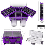 Upgraded Large Capacity Waterproof Floating Tackle Box with Rod Holder, Airtight Organizer with Removable Trays for Lures Hooks Baits, Durable Fishing Gear Storage Gift for Anglers(purple)