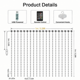 3M*3M Smart LED Curtain Lights – App & Remote Control, Music Sync, 400 LEDs, Festive Patterns & Timer, USB Waterproof Fairy Lights for Balcony, Party & Christmas Decor(Rainbow)