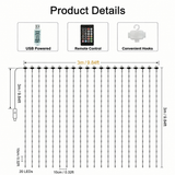 3M*3M Smart LED Curtain Lights – App & Remote Control, Music Sync, 400 LEDs, Festive Patterns & Timer, USB Waterproof Fairy Lights for Balcony, Party & Christmas Decor(Rainbow)