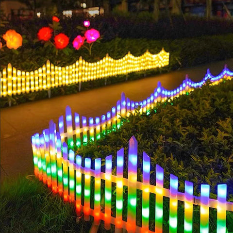 Solar LED White Picket Fence Lights 13.7" H x 11.2'L
Solar Powered Garden Border Decor Fence with Remote Control for Outdoor Yard Landscape(Warm light,110in(Rainbow)