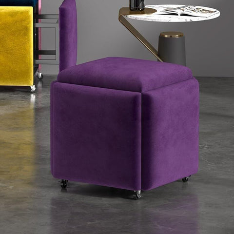 Stool, 5 in 1 Nesting Ottoman Stool with Swivel Casters Stackable Cube Square Sofa Vanity Movable Footstool for Living Room Bedroom(Purple)