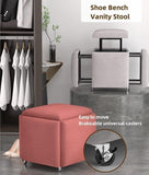 Stool, 5 in 1 Nesting Ottoman Stool with Swivel Casters Stackable Cube Square Sofa Vanity Movable Footstool for Living Room Bedroom(Dark Blue)