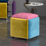 Stool, 5 in 1 Nesting Ottoman Stool with Swivel Casters Stackable Cube Square Sofa Vanity Movable Footstool for Living Room Bedroom(Dark Blue)