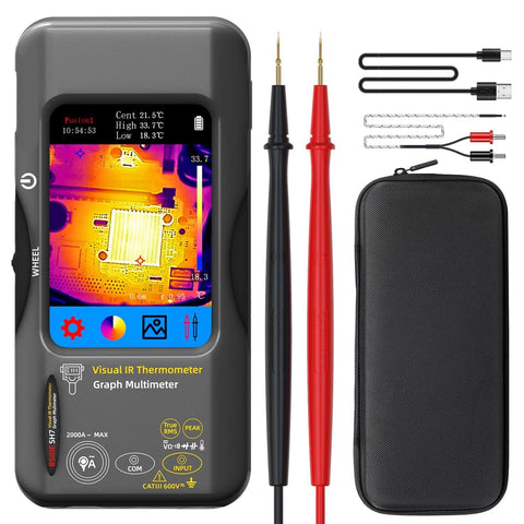 Darrahopens Tools > Industrial Tools > Measuring Tools & Sensors Thermal Imaging Camera Multimeter, 320x320 IR Resolution with 15 Thermal Palettes, 20000 Counts with 3.98" Touch LCD, Measures Cap, AC Clamp, Temp Diode for Electrical Home Inspection Electronic(Dark Gray)