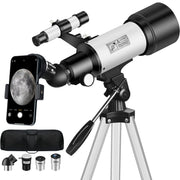 Telescope for Adult, 70mm Aperture 400mm Portable Telescope with Tripod, Finder Scope, Phone Adapter, Carrying Bag, Astronomical Refractors Telescopes for Kids Beginners Adults(Black)
