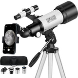 Telescope for Adult, 70mm Aperture 400mm Portable Telescope with Tripod, Finder Scope, Phone Adapter, Carrying Bag, Astronomical Refractors Telescopes for Kids Beginners Adults(Black)