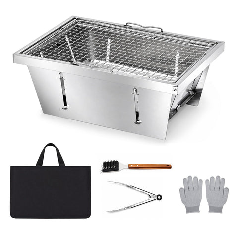 Folding Charcoal Grill Sets Compatible with IGT Table Insert
Portable Barbecue Grill with Handle, Storage Ba, 304 Net, Tong, Brush, for Outdoor Camp Cook Picnic Backyard Beach Travel Car(Silver)