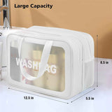 Large Capacity Travel Toiletry Bag with Dual Compartments, Waterproof PVC Cosmetic Organizer for Gym & Business Trips (White)