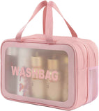 Large Capacity Travel Toiletry Bag with Dual Compartments, Waterproof PVC Cosmetic Organizer for Gym & Business Trips (Pink)