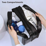 Large Capacity Travel Toiletry Bag with Dual Compartments, Waterproof PVC Cosmetic Organizer for Gym & Business Trips (Black)