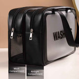Large Capacity Travel Toiletry Bag with Dual Compartments, Waterproof PVC Cosmetic Organizer for Gym & Business Trips (Black)