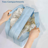 Large Capacity Travel Toiletry Bag with Dual Compartments, Waterproof PVC Cosmetic Organizer for Gym & Business Trips (Blue)