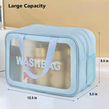 Large Capacity Travel Toiletry Bag with Dual Compartments, Waterproof PVC Cosmetic Organizer for Gym & Business Trips (Blue)