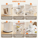 5-in-1 Hand Crank Rotary Vegetable Slicer & Grater with 10 Blades, Hidden Storage Box for Kitchen Food Prep (White)