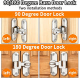 90/180 Degree Zinc Alloy Flip Lock for Barn & Sliding Doors – Heavy Duty Security Latch for Cabinets, Windows & Sheds (Silver)