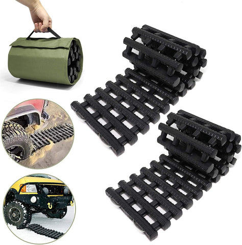 2PC Traction Tracks Mats TPR 31.5" L Tire Recovery Track Pad Roll Car Vehicle Tyre Traction Boards Tire Ladder Track Grabber Auto Emergency Traction Aid w/Bag for Off-Road Mud Snow Ice Sand(black)