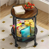 Darrahopens Furniture > Living Room > Side Tables Folding Rolling Side Table with Wheels, 3-Tier Round Storage Cart, Space-Saving Portable End Table with Wood Grain Top, Metal Mesh Baskets for Living Room, Bedroom, Kitchen, and Small Spaces(black) In Australia - Darrahopens