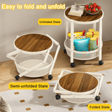 Darrahopens Furniture > Living Room > Side Tables Folding Rolling Side Table with Wheels, 3-Tier Round Storage Cart, Space-Saving Portable End Table with Wood Grain Top, Metal Mesh Baskets for Living Room, Bedroom, Kitchen, and Small Spaces(White) In Australia - Darrahopens