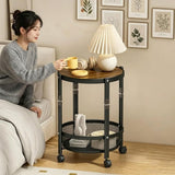 Darrahopens Furniture > Living Room > Side Tables Folding Rolling Side Table with Wheels, 3-Tier Round Storage Cart, Space-Saving Portable End Table with Wood Grain Top, Metal Mesh Baskets for Living Room, Bedroom, Kitchen, and Small Spaces(White) In Australia - Darrahopens
