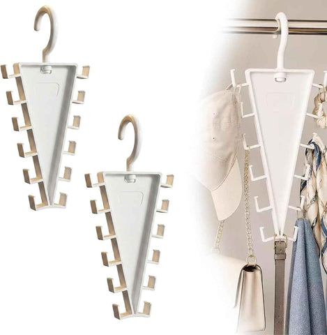 2-Pack V-Shaped 360° Rotating Closet Organizer with 12 Hooks for Hats, Bags & Scarves, Space-Saving Wardrobe Hanger (White)