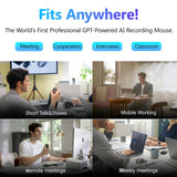 Upgraded AI Voice Mouse - Wireless Air Mouse with AI Voice Assistant, 12 Languages Translation, Meeting Transcription & Summary - Detachable Computer Mouse, Presentation Clicker for Laptop(Silver)