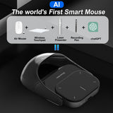 Upgraded AI Voice Mouse - Wireless Air Mouse with AI Voice Assistant, 12 Languages Translation, Meeting Transcription & Summary - Detachable Computer Mouse, Presentation Clicker for Laptop(Silver)